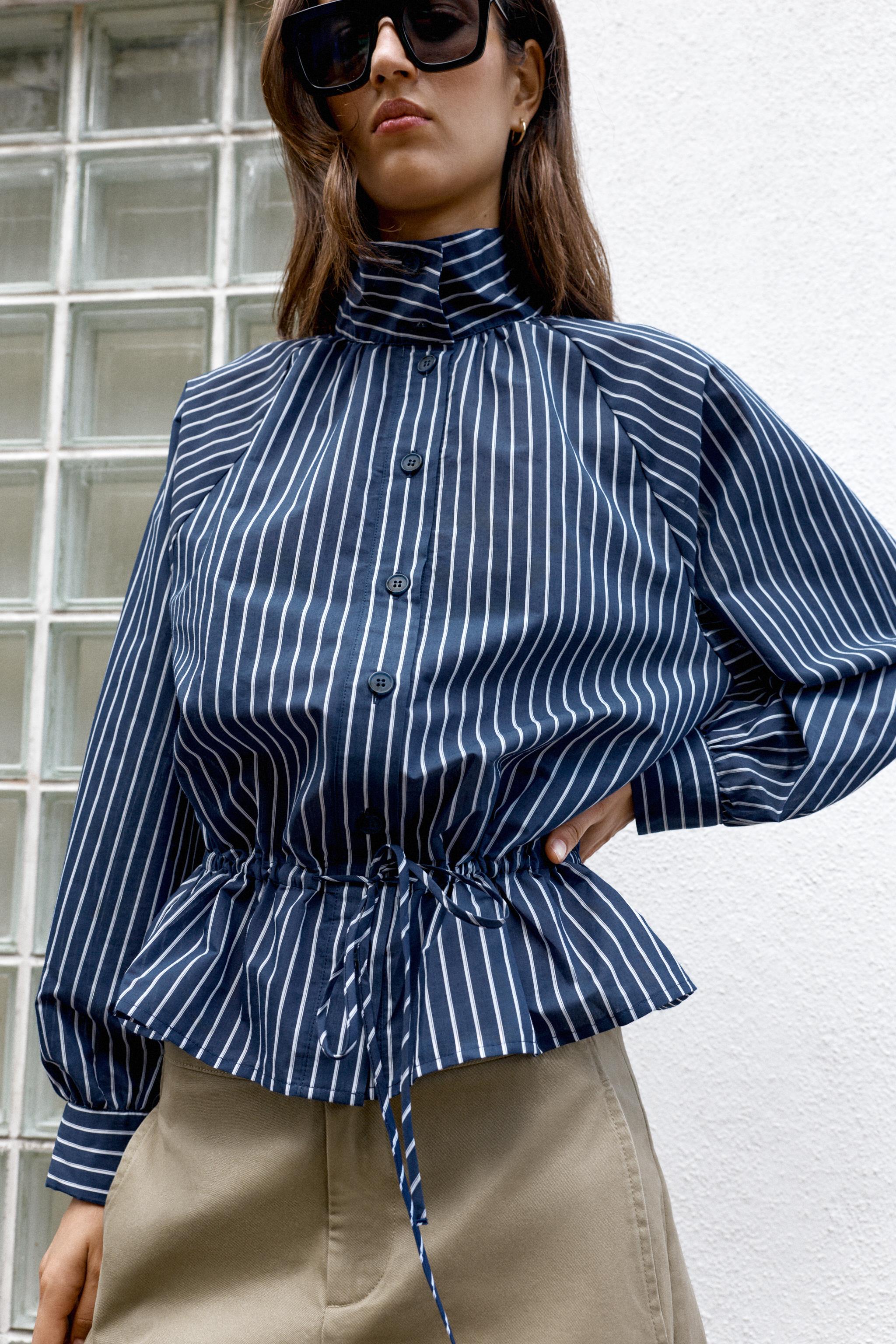 STRIPED HIGH NECK SHIRT